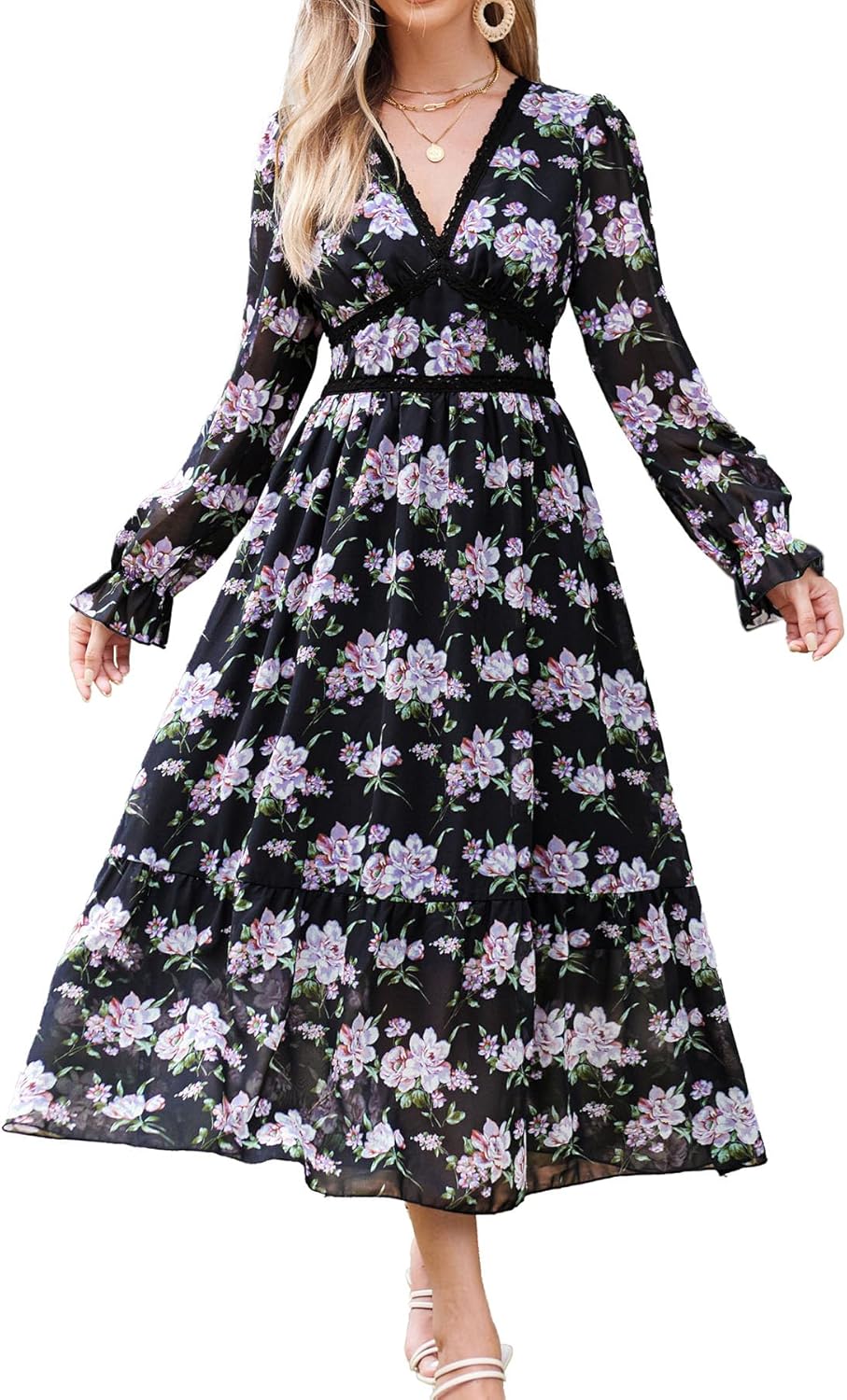 Women's Spring Wrap Maxi Dress for Wedding Guest and Parties