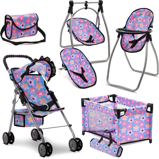 Baby Doll Stroller Bed and Swing Nursery Playset for Kids