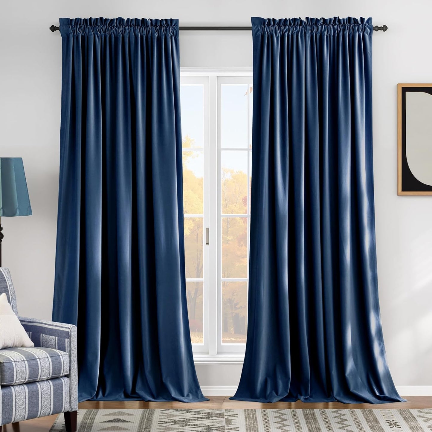 NICETOWN Navy Blue Velvet Blackout Curtains for Home Decor