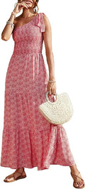 PRETTYGARDEN Women's Floral One Shoulder Ruffle Hem Maxi Dress