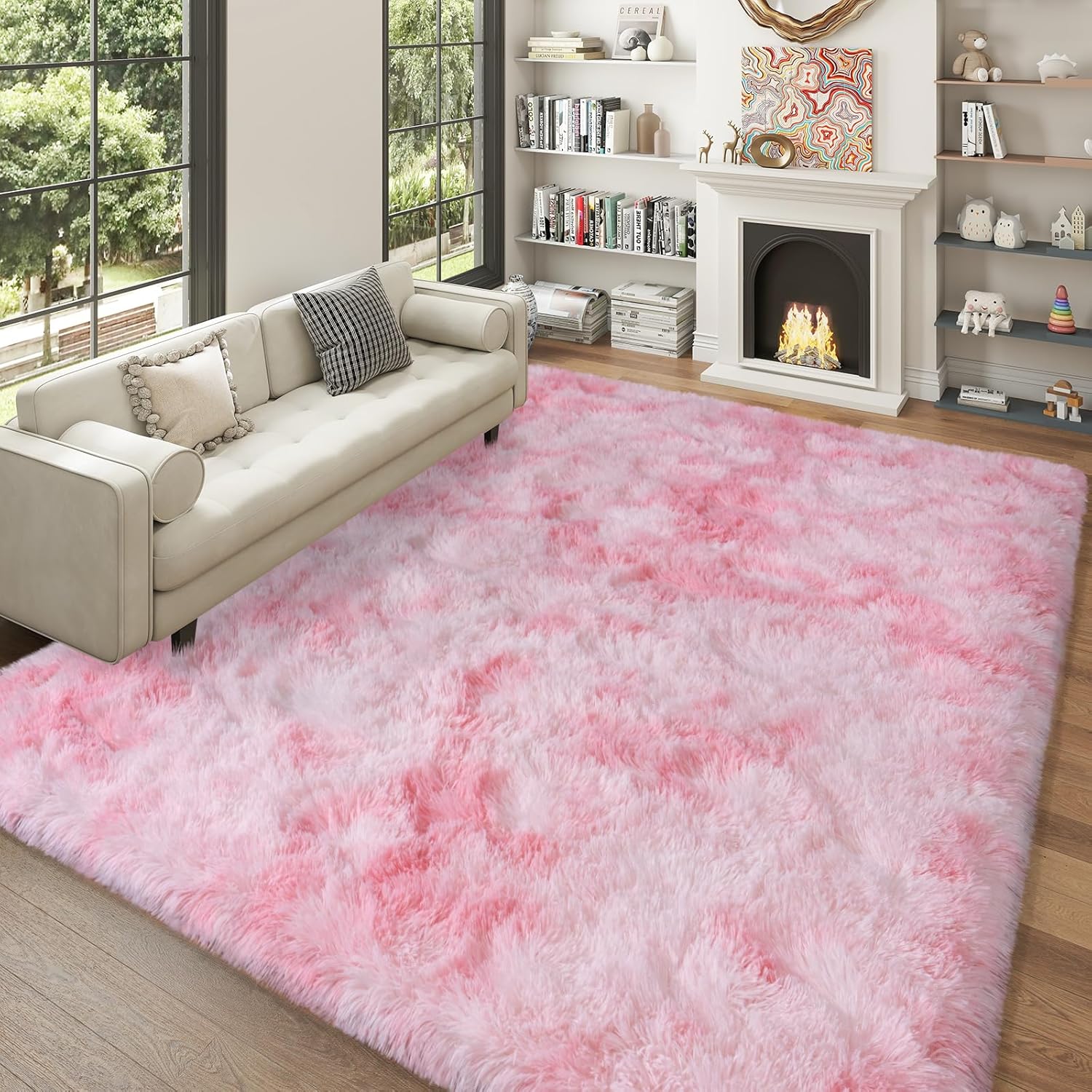 6x9 Plush Thick Pink Area Rug for Living Room and Bedroom