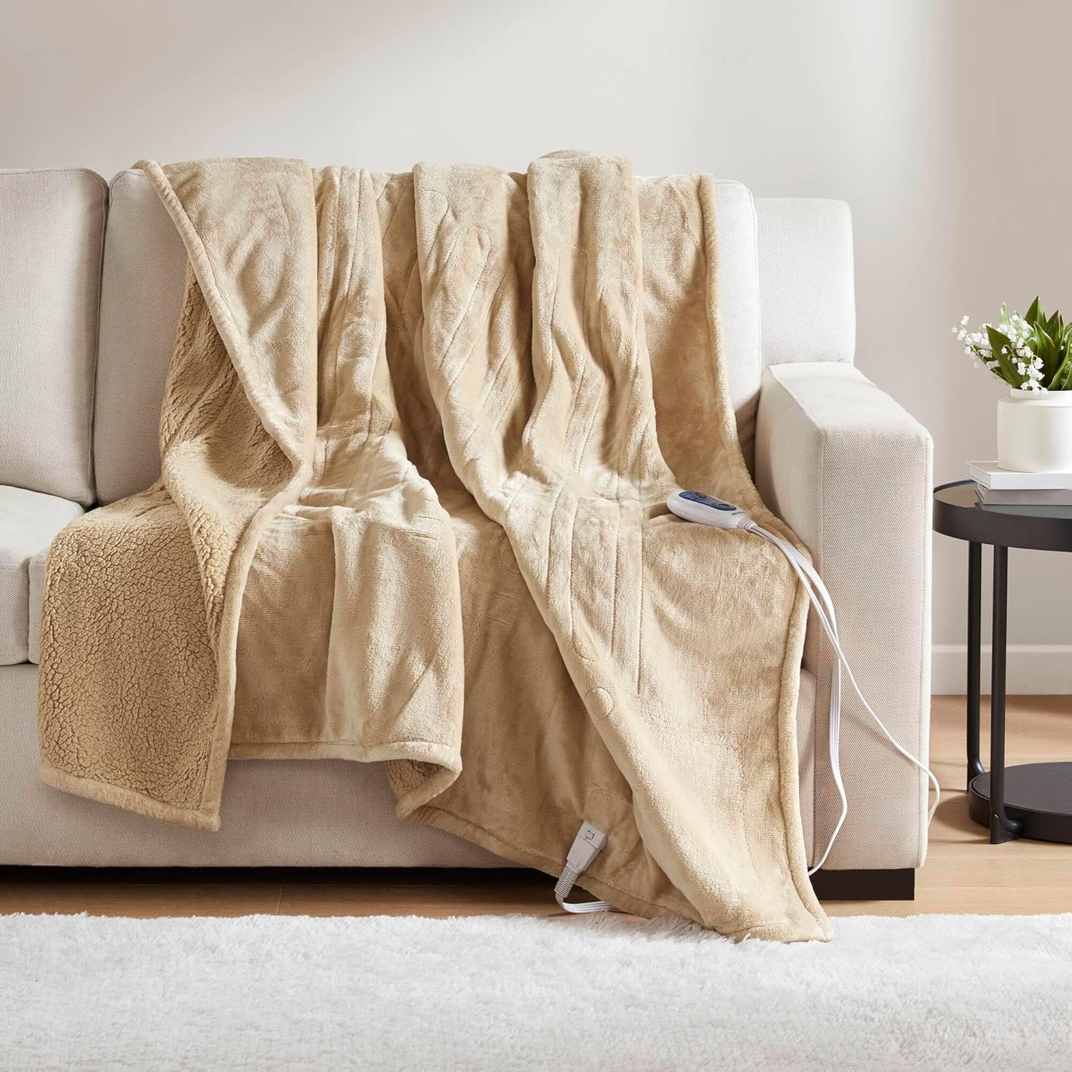 Beautyrest Heated Blanket - Soft, Warm, Reversible Plush Throw