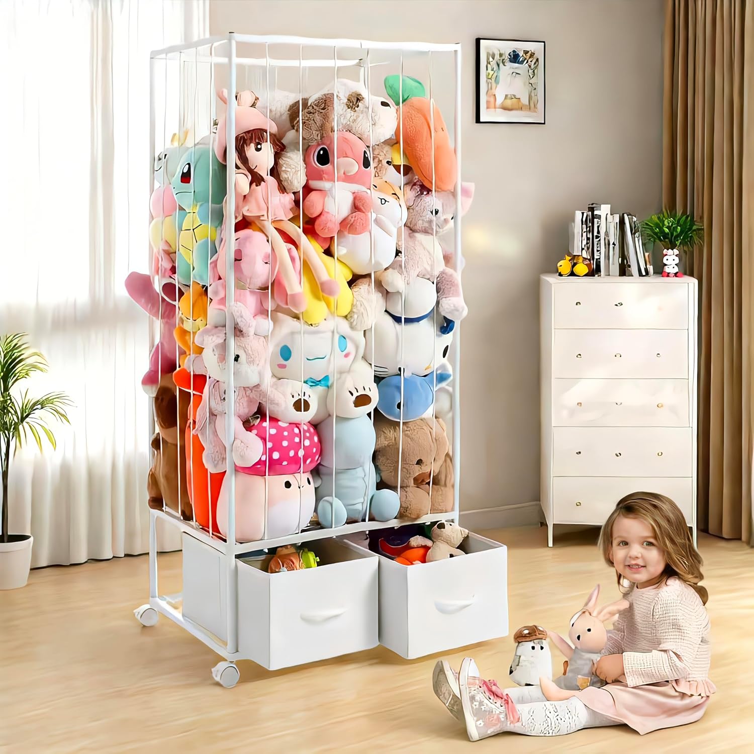 Large Stuffed Animal Storage Tower with Wheels for Plush Toys