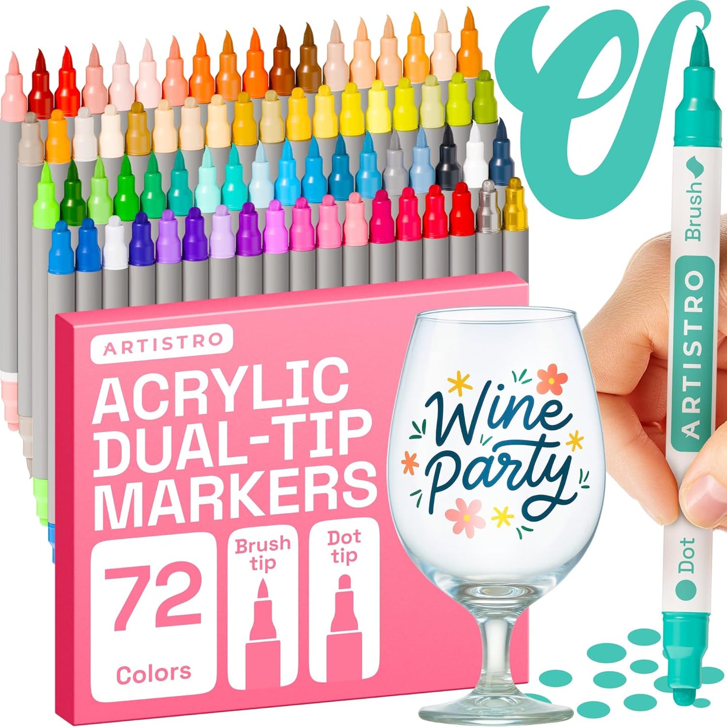 ARTISTRO 72 Wine Glass Acrylic Paint Markers for Creative Fun