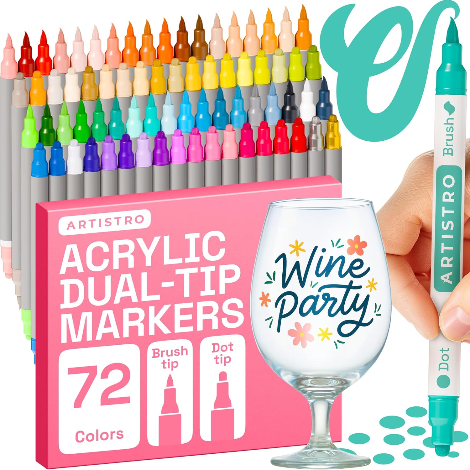 ARTISTRO 72 Wine Glass Acrylic Paint Markers for Creative Fun