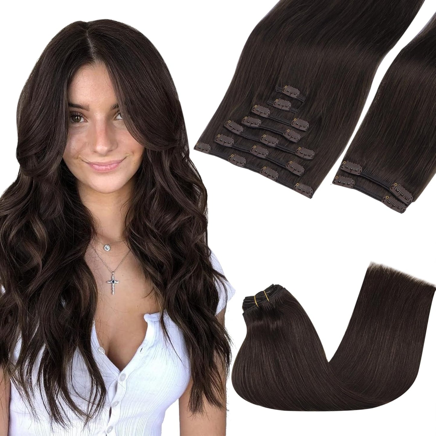GOO GOO Clip in Hair Extensions for Women, 16in 150g 9Pcs