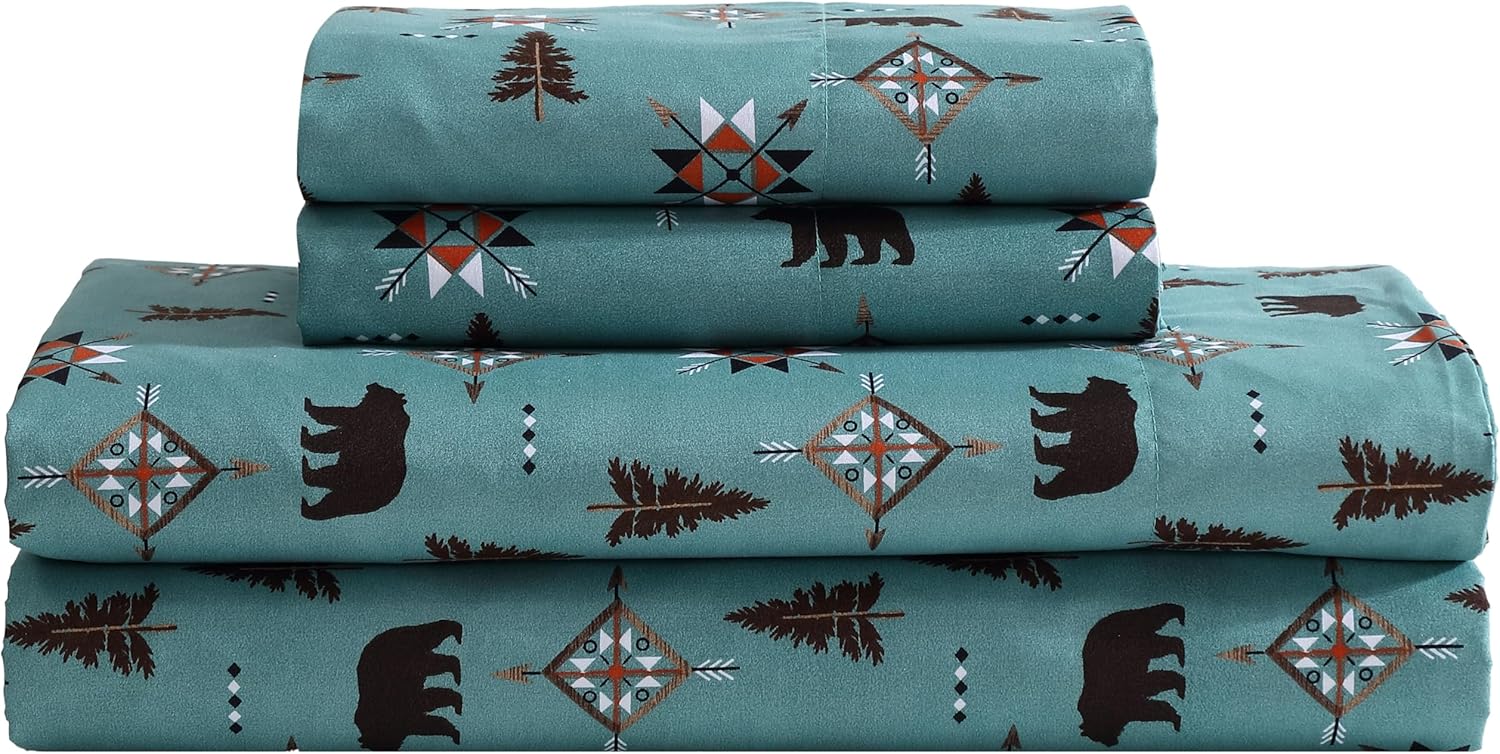 Cozy Cabin 4-Piece King Microfiber Bedding Sheet Set with Rustic Print