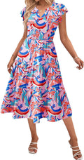 Womens Summer Casual Ruffle Sleeve V Neck Midi Dress - Comfortable all