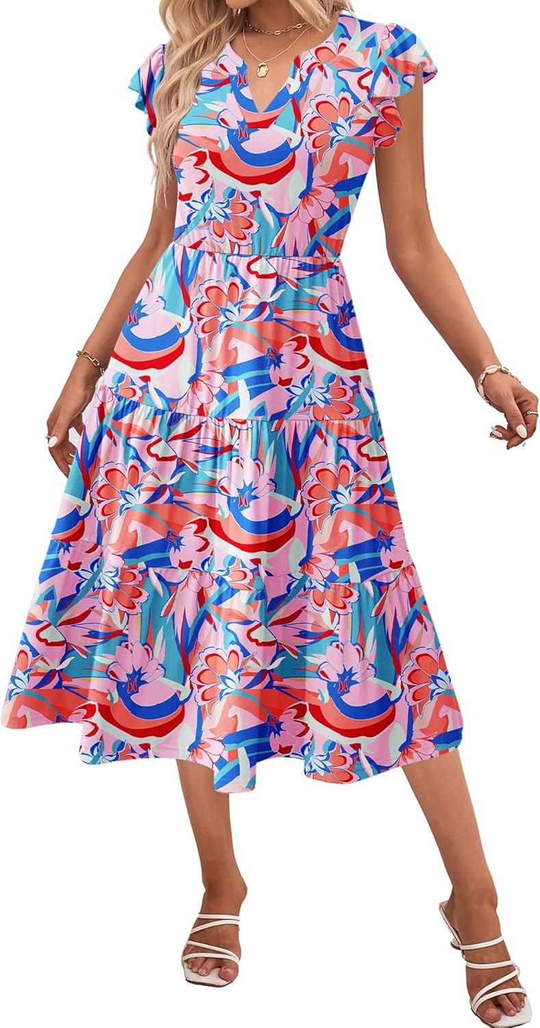 Zeagoo Womens Summer Casual Dresses with Ruffle Sleeves