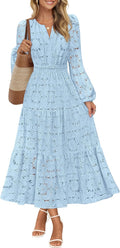 Women's Floral Maxi Dress Lace Eyelet Tiered Boho - Wedding Guest