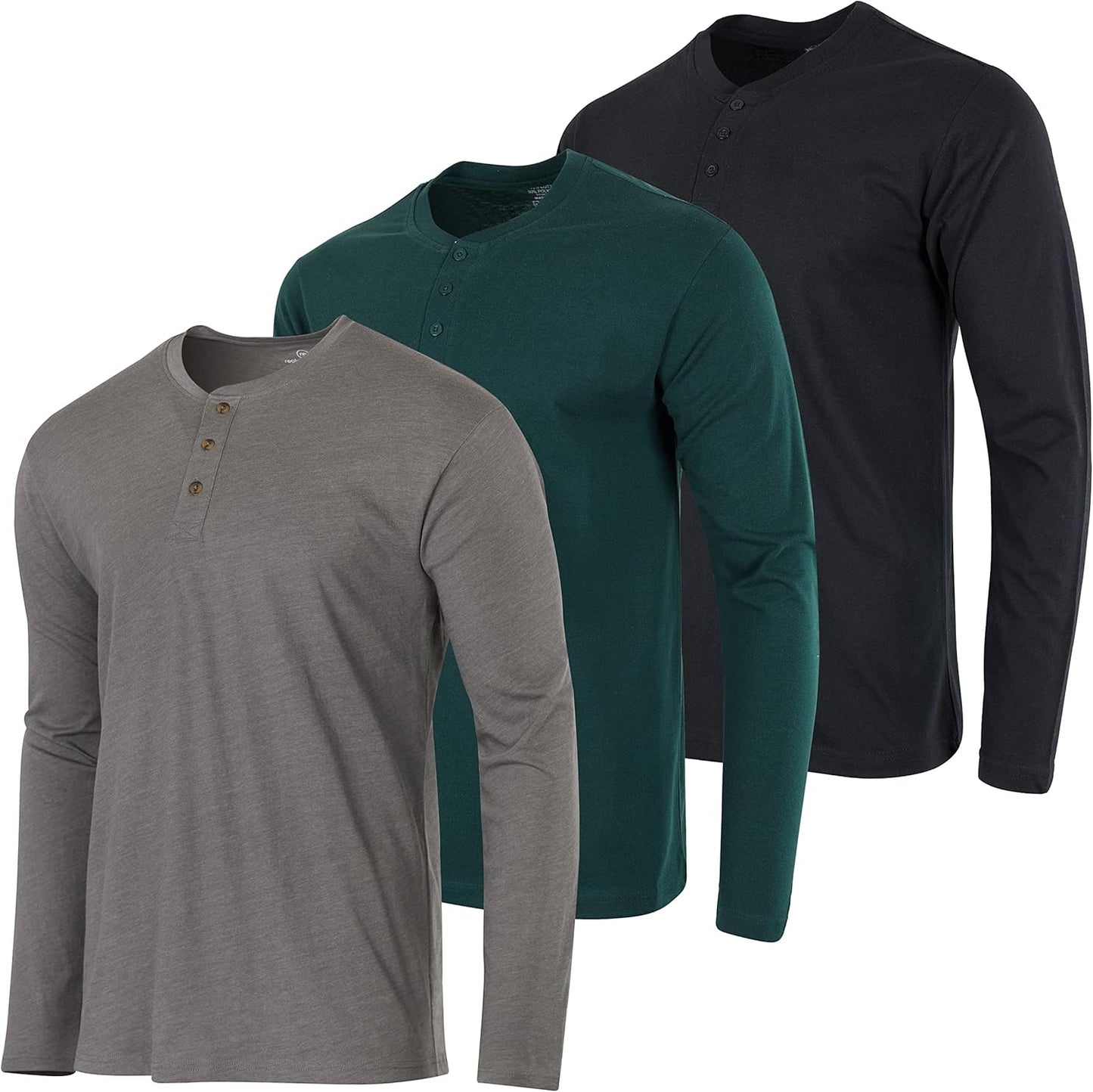 Men's Cotton Short & Long Sleeve Henley T-Shirt 3 Pack