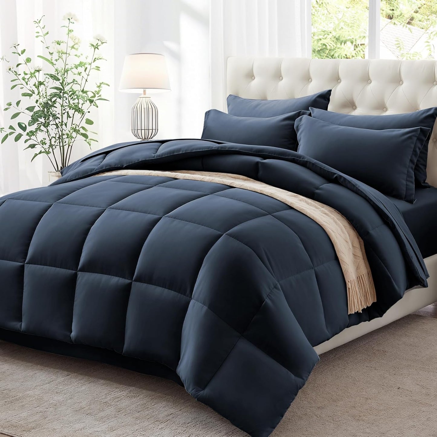 Zzlpp Queen Comforter Set 7 Piece for All Season Comfort