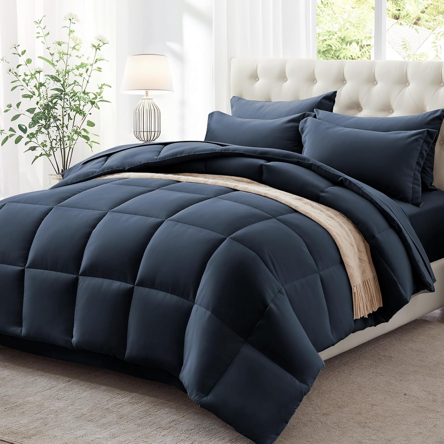 Zzlpp Queen Comforter Set 7 Piece for All Season Comfort