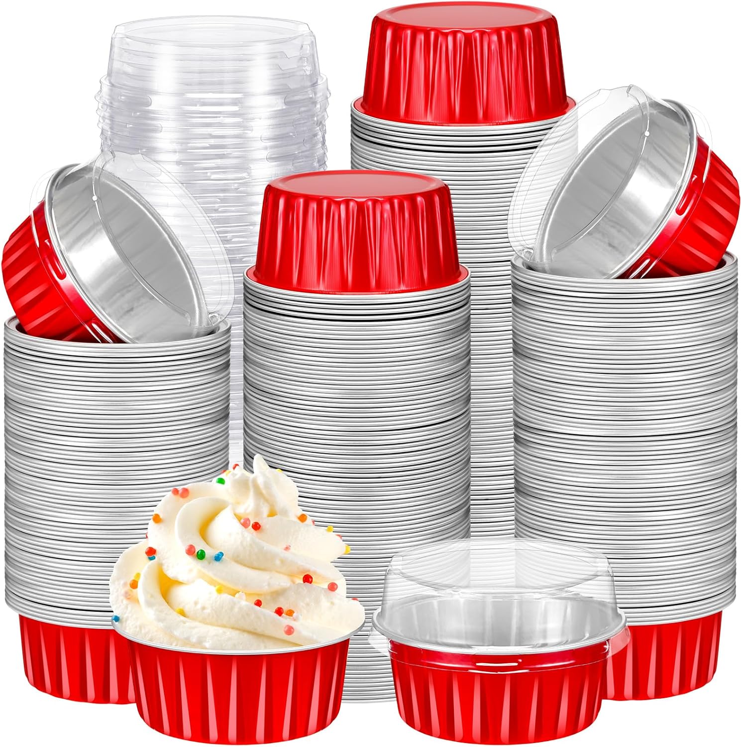 Gejoy 400 Pcs Aluminum Foil Baking Cups with Lids for Desserts