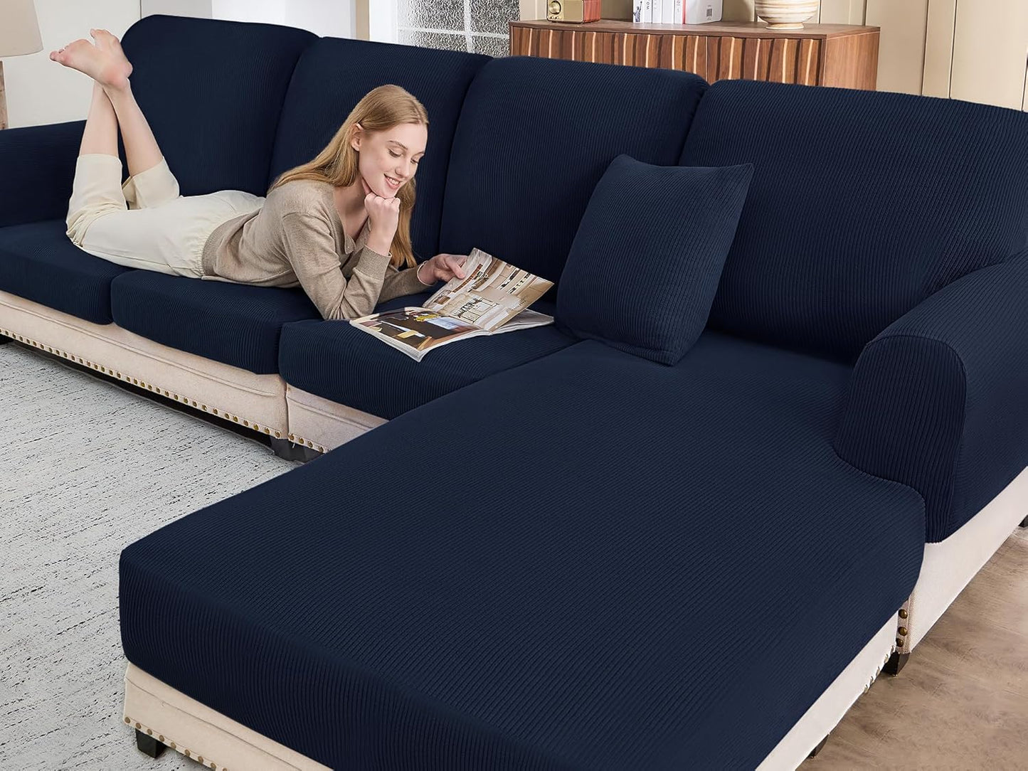 L Shaped Couch Covers for Sofa Cushion with 2 Pillowcases