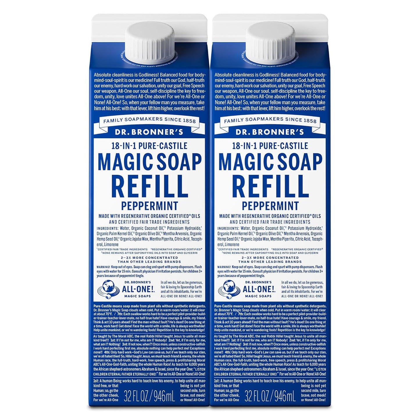 Dr. Bronner's Pure-Castile Liquid Soap Refill - Peppermint 32oz