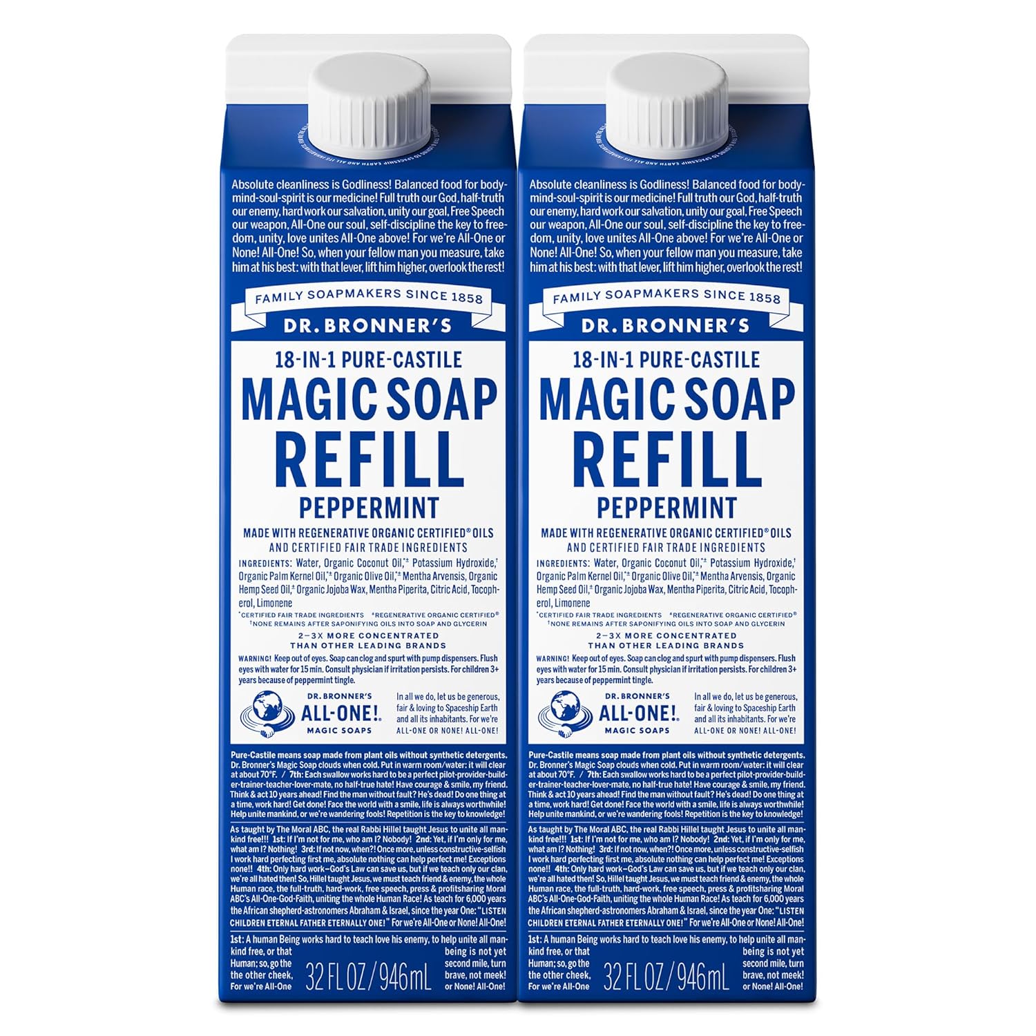 Dr. Bronner's Pure-Castile Liquid Soap Refill - Peppermint 32oz