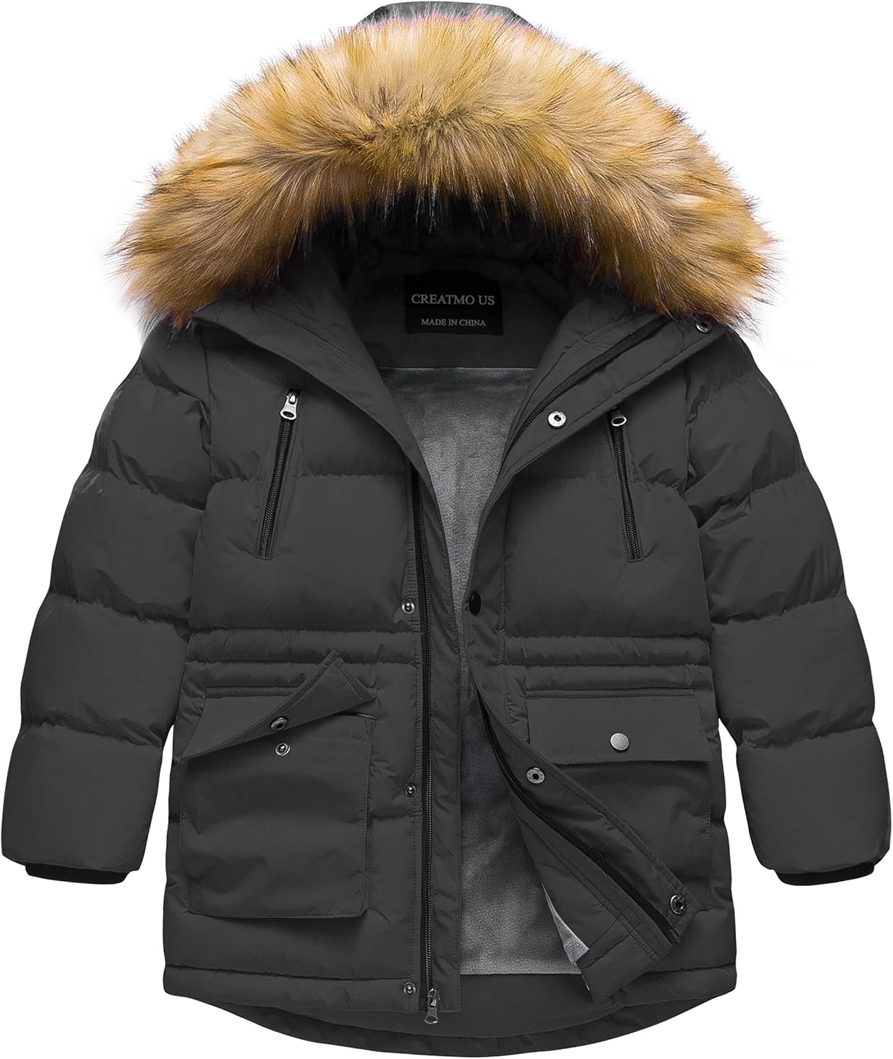 CREATMO US Boy's Winter Parka Water Resistant Hooded Jacket