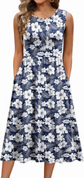 Women's Summer Tank Midi Dress with Pockets - Floral A-Line Sundress