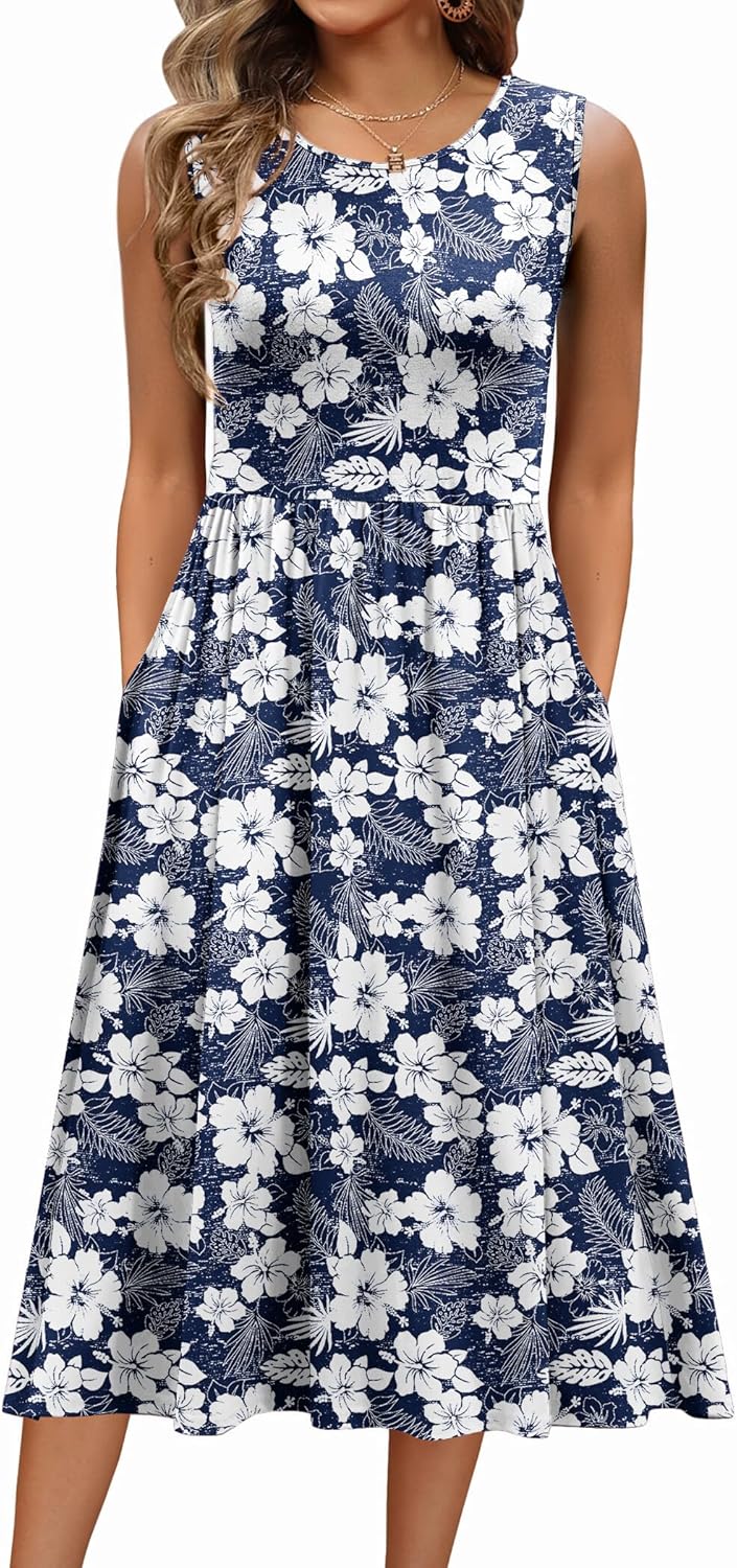 Zeagoo Women's Summer Tank Midi Dress with Pockets for Casual Wear