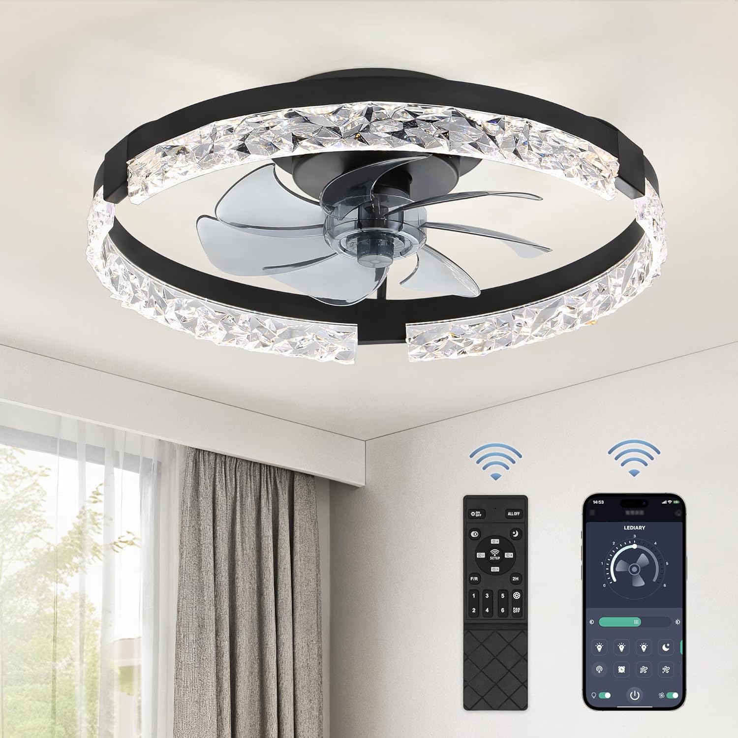 LEDIARY 20 Inch Low Profile Ceiling Fan with Lights and Remote