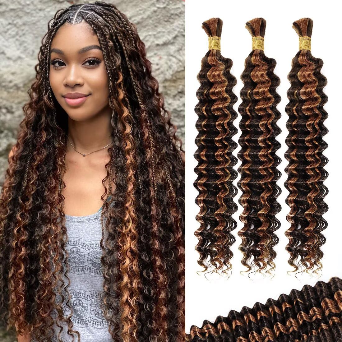 Dark and Light Brown Human Braiding Hair for Boho Styles