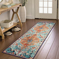 Bohemian Floral Medallion Runner Rug 2ft 8in x 8ft - Washable Non-Slip