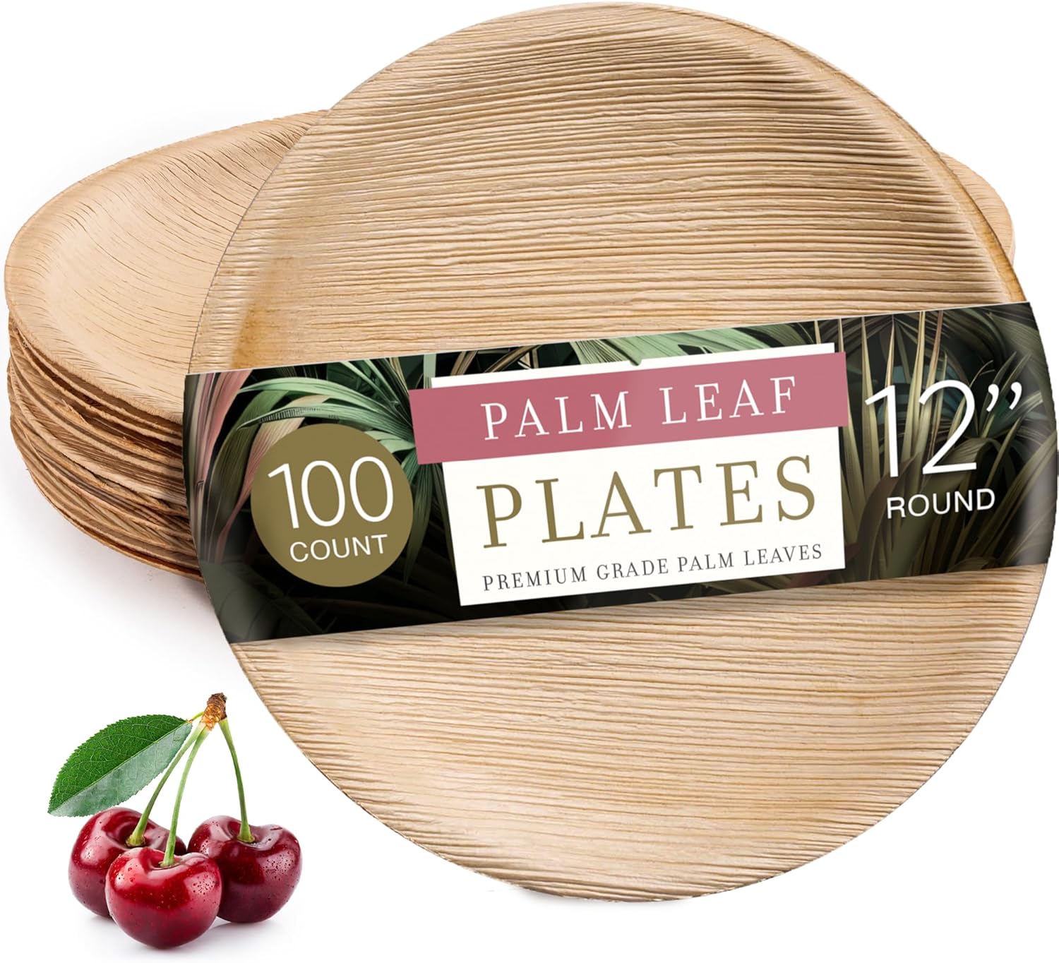 brheez Palm Leaf Plates 100 Ct - Eco Friendly 12 Inch Plates