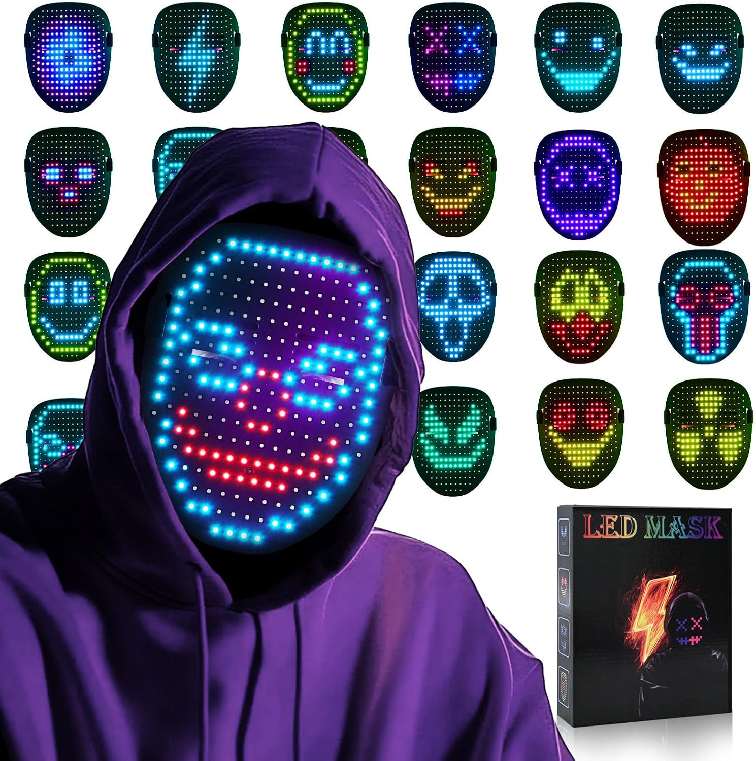 LED Face Transforming Mask with Gesture Control for Parties