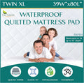 Quilted Twin XL Mattress Pad - Fitted Waterproof Pillow Top Protector
