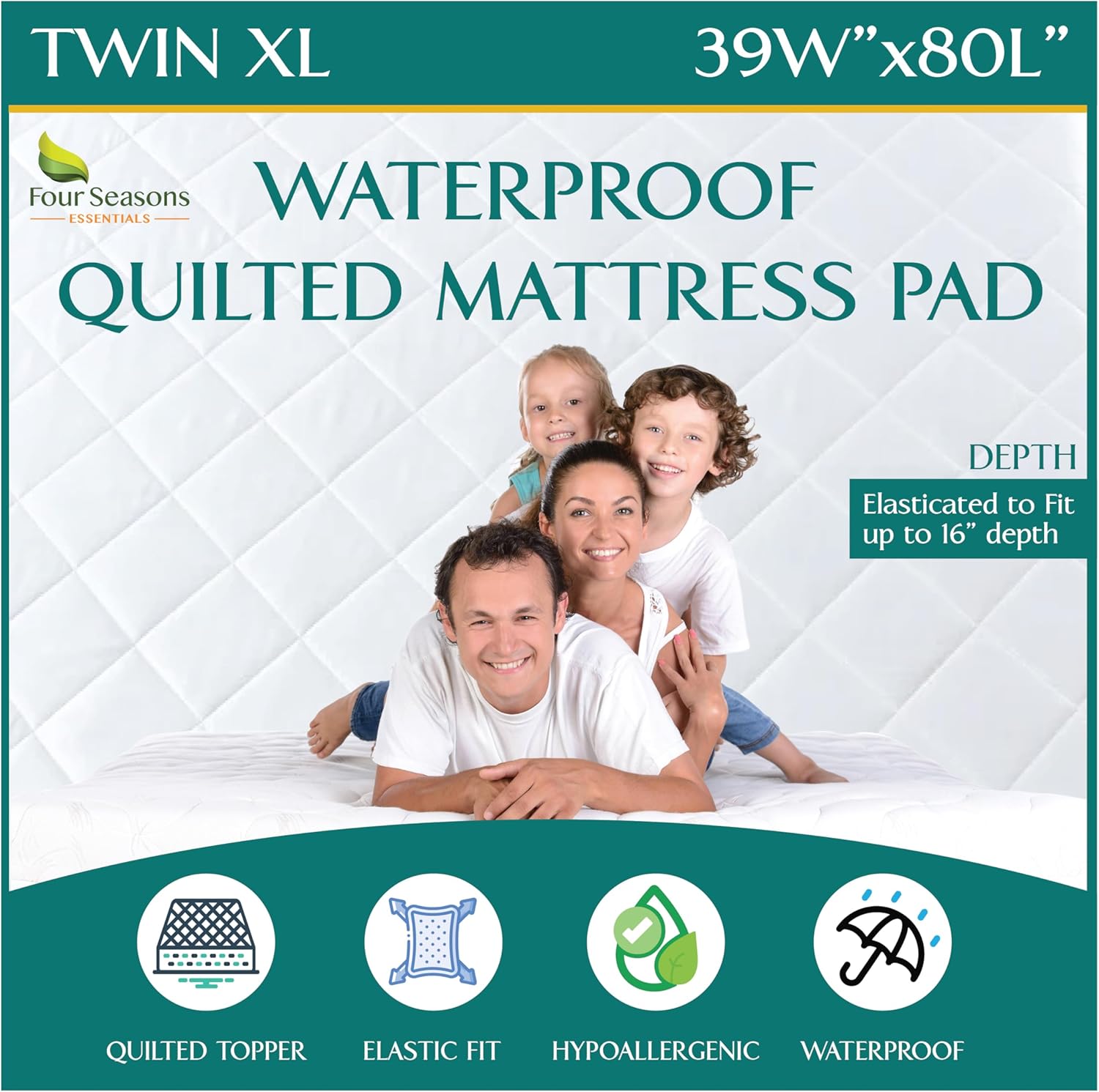 Twin Extra Long Quilted Mattress Pad - Waterproof Protector