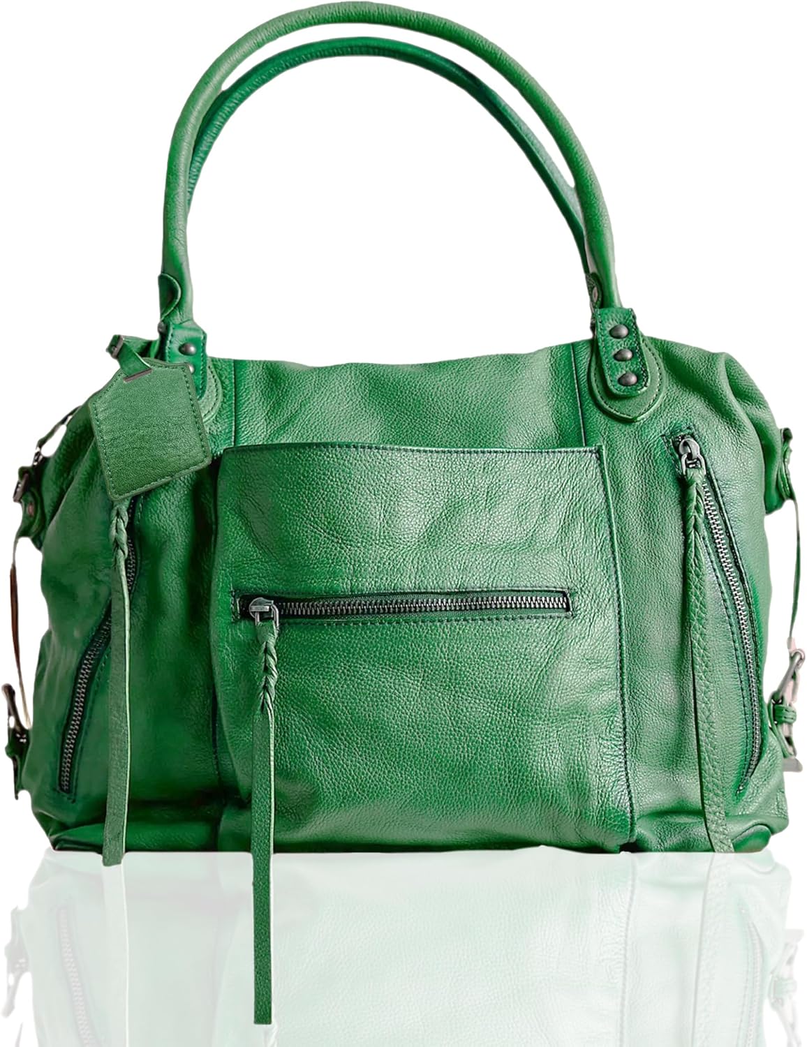 Women's Large Tote Bag with Zipper - Stylish Vegan Leather Hobo