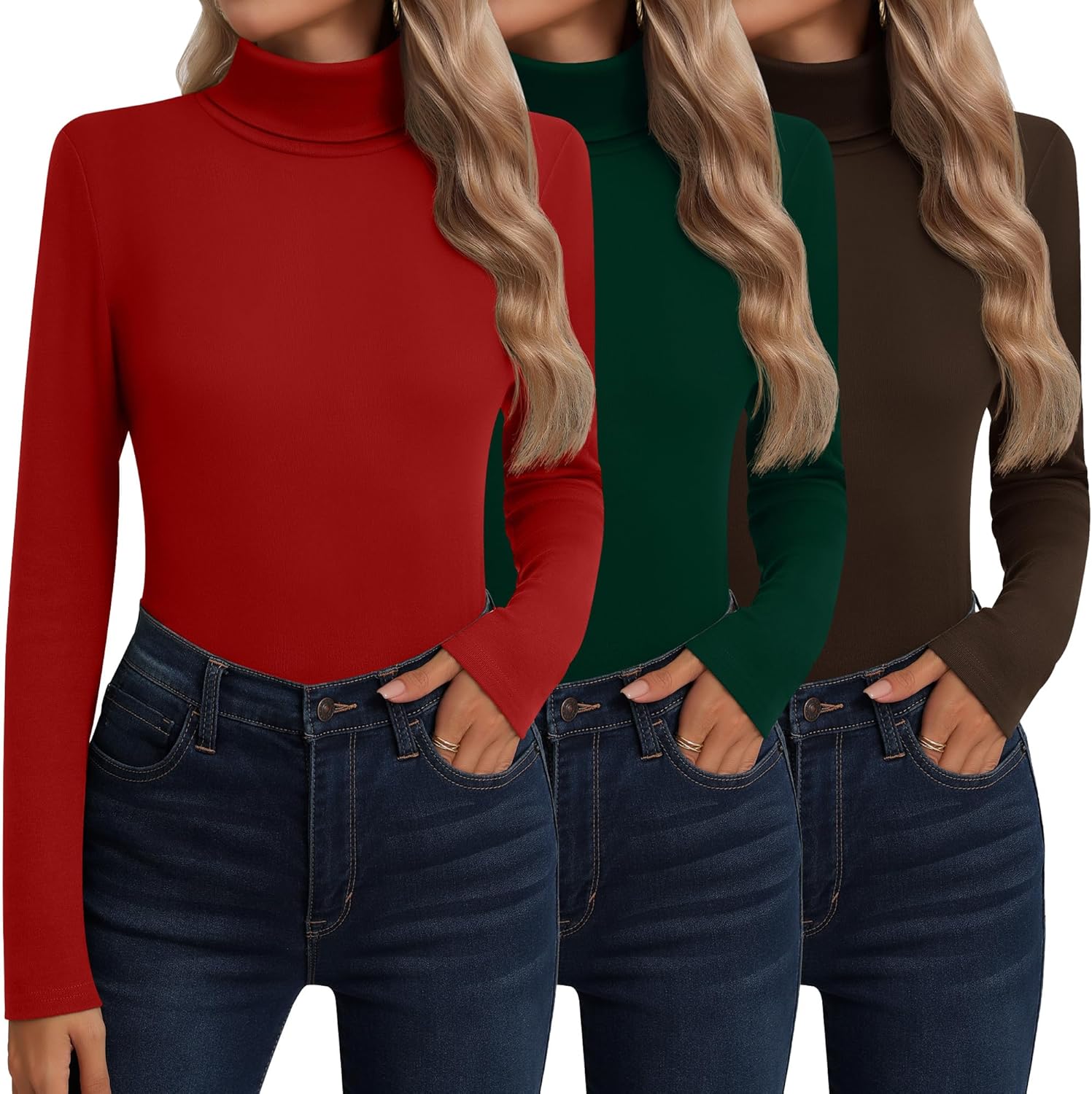 Neer Women's Turtleneck Long Sleeve Tops for Fall and Winter