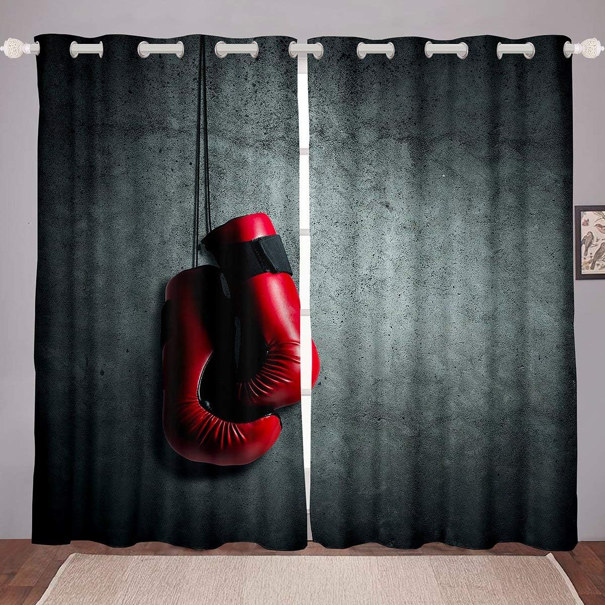 Red Boxing Gloves Window Curtains - Sports Theme Kids Design