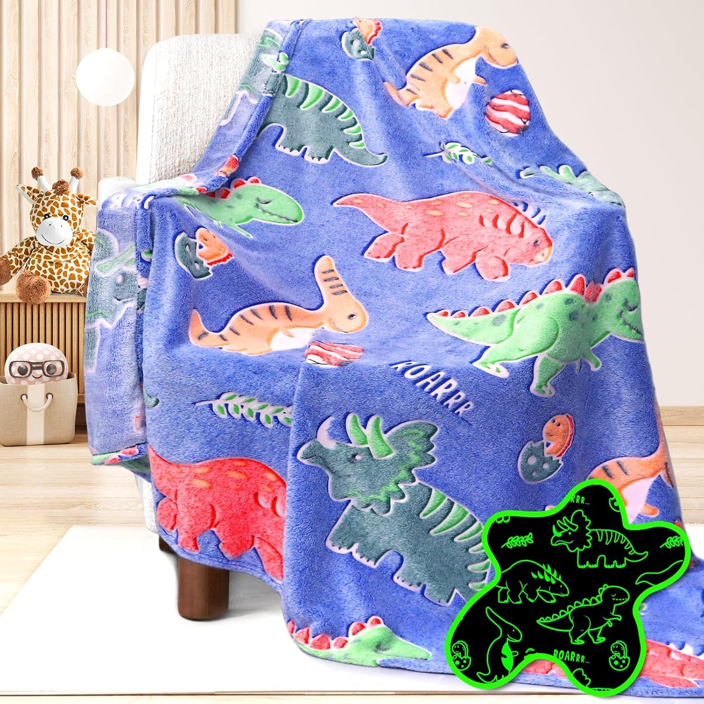Glow in The Dark Dinosaur Blanket for Kids and Adults 60in x 80