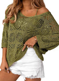 Crochet Off Shoulder Pullover Sweater - Lightweight Spring