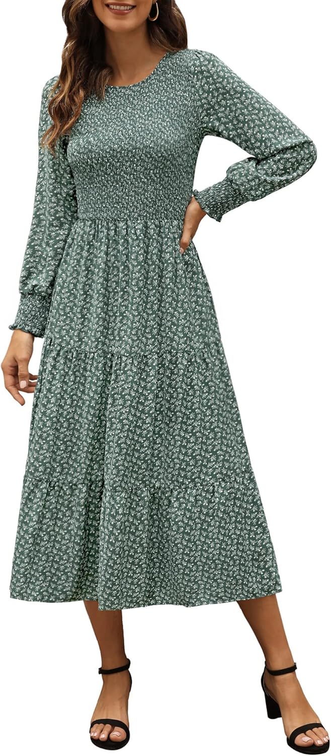 Zattcas Womens Fall Dresses Casual Long Sleeve Midi with Pockets