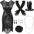 1920s Dresses for Women Sequin Flapper Dress - Complete 10-Piece Set