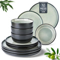 Stoneware Dinnerware Set 12pc Service for 4 - Reactive Glaze, Durable