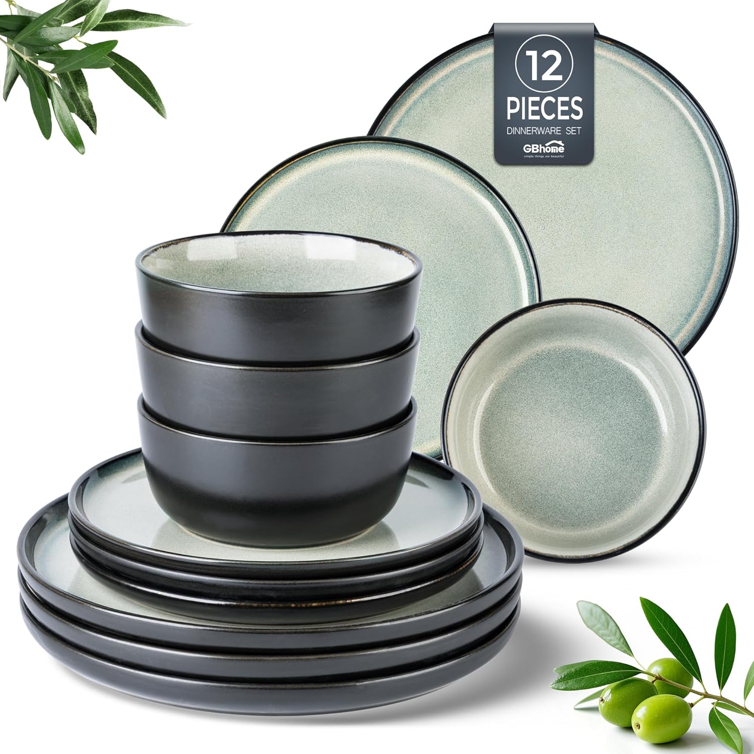 AmorArc Stoneware Dinnerware Set for 4, Unique Glaze Plates