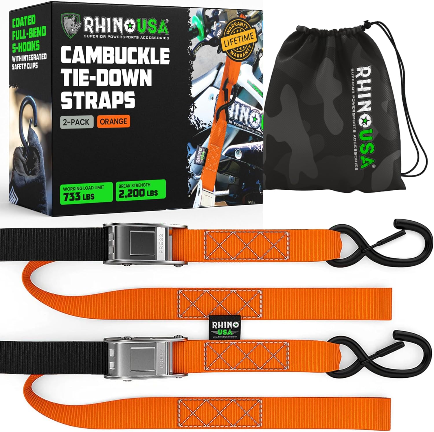 Rhino USA Motorcycle Tie Down Straps for Secure Transport