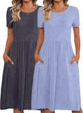 Riyiper 2 Pack Women Short Sleeve Dresses with Pockets for Style