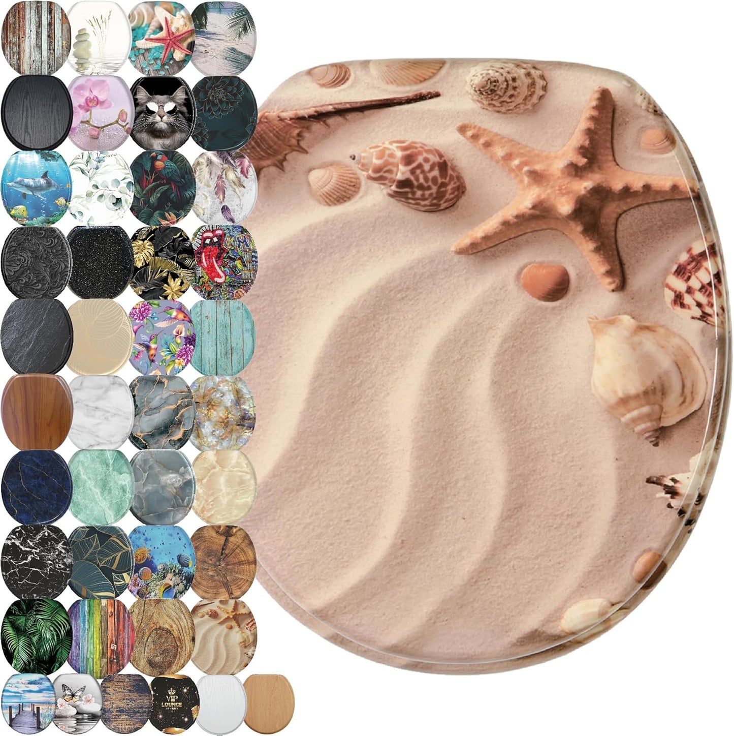 SANILO Wooden Toilet Seat with Soft Close - Decorative Design