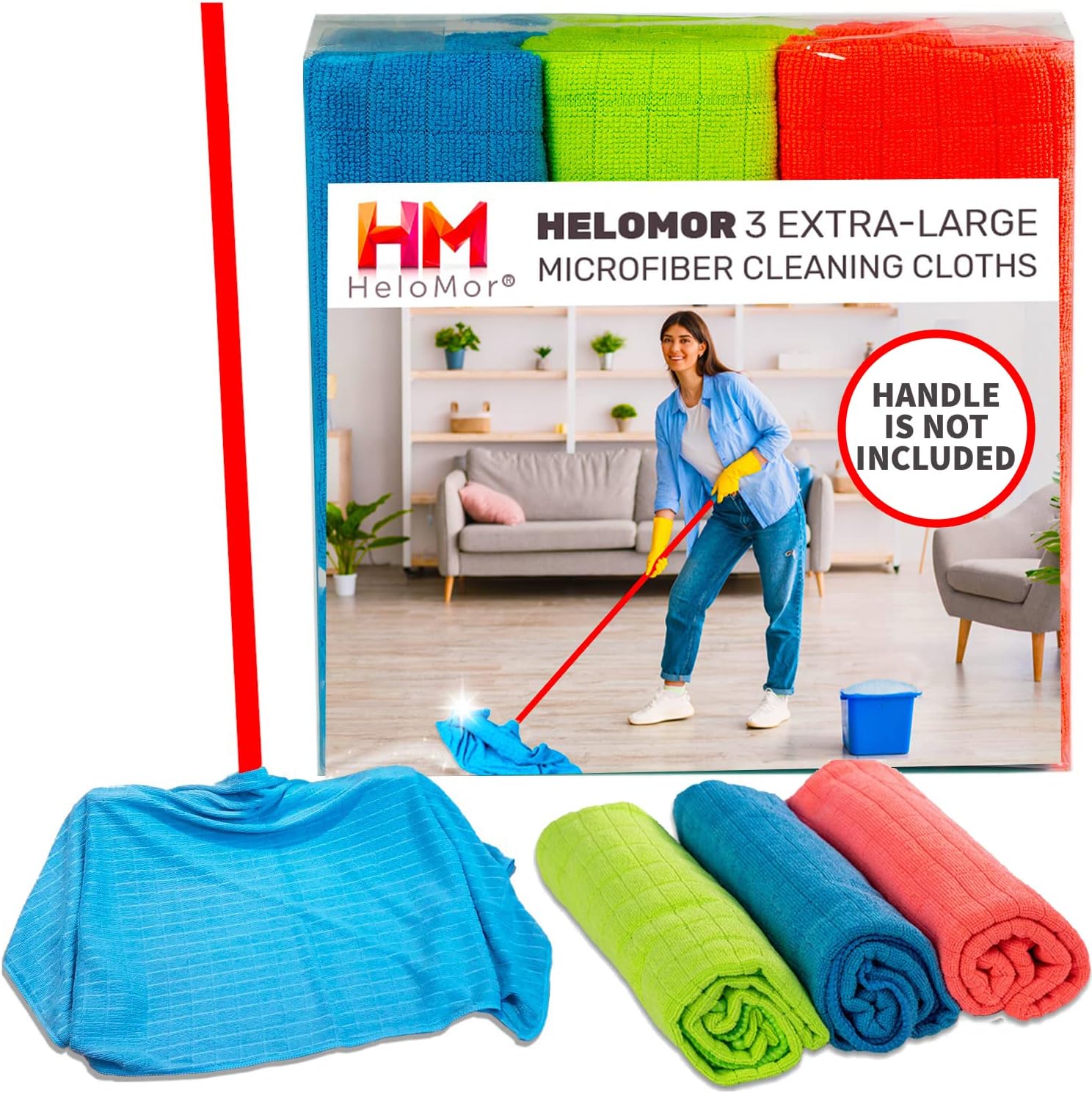 HELOMOR XL Microfiber Cleaning Cloths 30x18 - Super Absorbent & Lint-Free