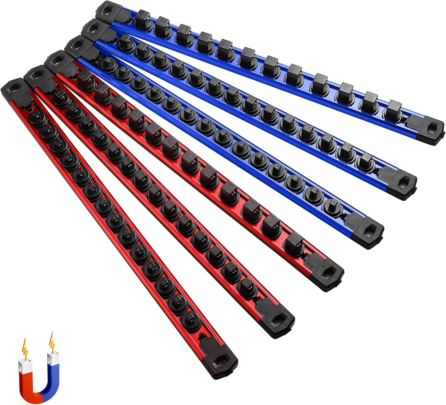 Magnetic Socket Organizer Set with Heavy Duty Aluminum Rails