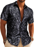 Mens Silk Blend Paisley Floral Jacquard Short Sleeve Shirt - Dress