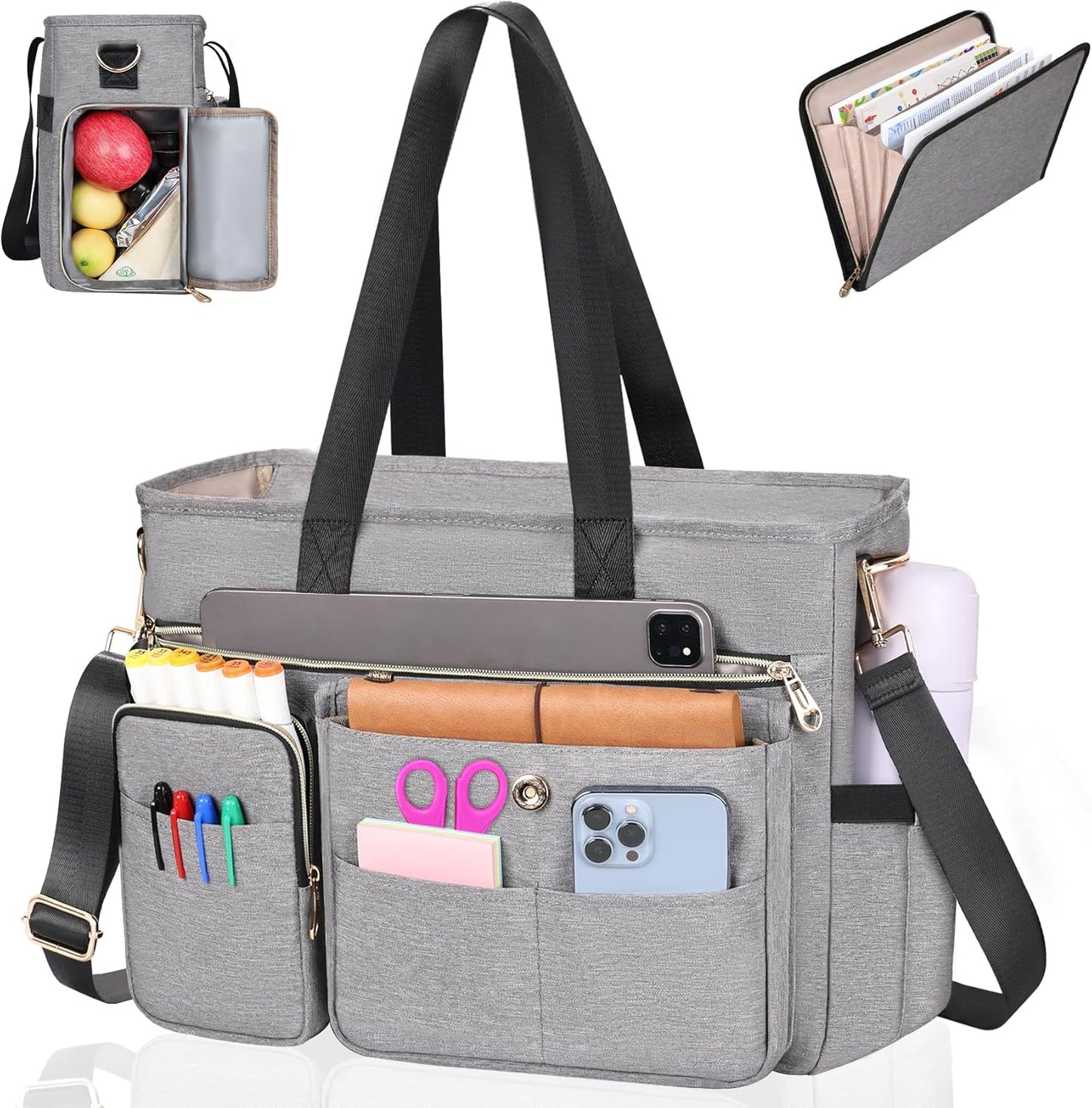Teacher Tote Bag for Women with Insulated Pocket and File Folder