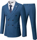 YND Men's 2 Piece Double-Breasted Stripe Suit - Slim Fit Tuxedo Set