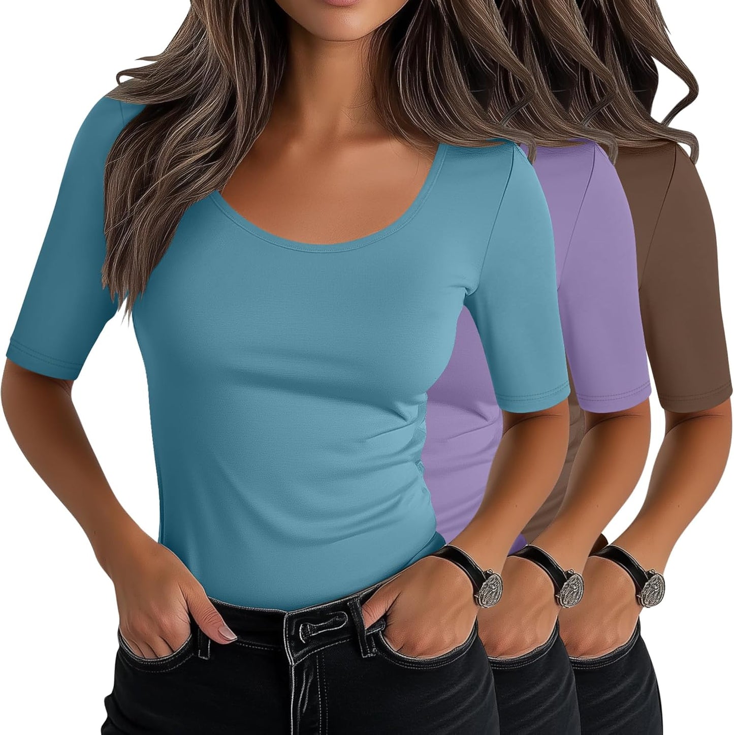Neer Women's Scoop Neck Stretchy Tops for Casual Summer Wear