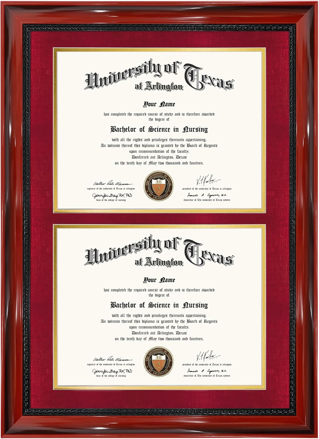 Double 8.5x11 Diploma Certificate Frame with Cherry Finish